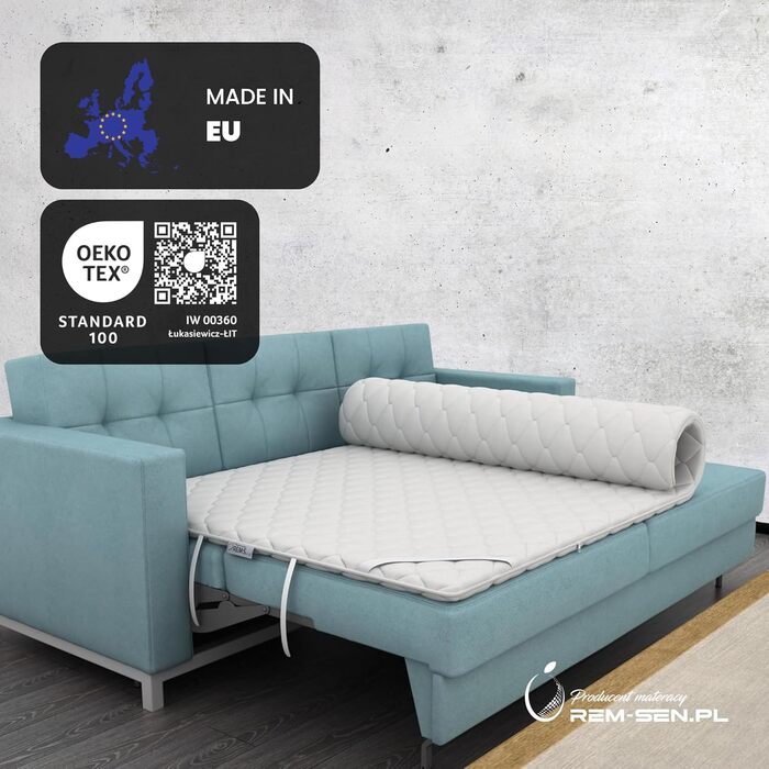 Наматрацник REM-Sen з піни з ефектом пам&39яті 70x200 см, висота 6 см, рівень жорсткості 2 (H2), розкішний матрац з дуже м&39якої піни з ефектом пам&39яті, тришаровий мембранний чохол для дивана, ліжка, сертифікований Oeko-Tex H2 70x200 см