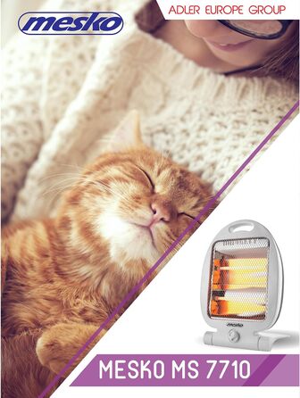 Кварцовий інфрачервоний обігрівач Mesko MS7710, інфрачервоний обігрівач з 2 режимами нагріву, низьке енергоспоживання, променевий інфрачервоний обігрівач з 2 галогенними лампами, захист від перекидання, портативний, 400/800 Вт