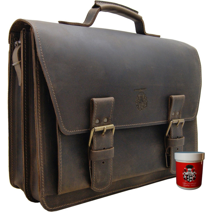 Портфель Freiherr von Maltzahn, сумка для ноутбука HERTZ з коричневої органічної шкіри, зроблено в Німеччині, включаючи догляд за
