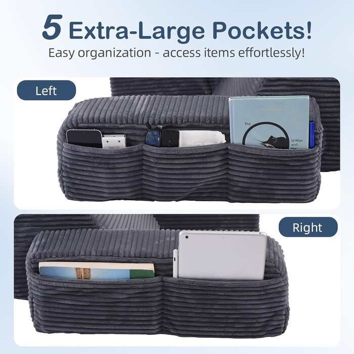 Регульована подушка для читання та спинка Vekkia - зонована піна різної щільності для цілеспрямованої підтримки, бічні кишені XL - крісло-ліжко для читання, гри, відпочинку та відпочинку