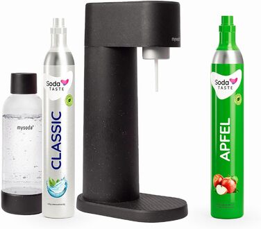 Економ-пакет Mysoda Woody - поновлювана деревна композитна содова машина з пластиковою пляшкою без BPA об'ємом 1 л, класичним балоном CO2 балоном Apple CO2 (чорний)