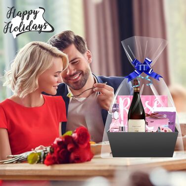 Порожній картонний подарунковий кошик, 5 шт. у упаковці чорного кольору Великі порожні подарункові кошики з ручками для жінок та чоловіків - свято, день народження, Різдво, День святого Валентина, весілля, подарунок на дитячий душ та будь-яку подію