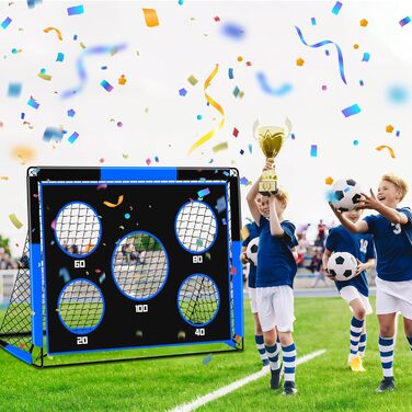 Футбольні ворота 2-в-1 для дітей, 150 x 120 см, портативні та стабільні футбольні ворота з 5 зонами для удару, 4 кріпленнями для землі та 1 сумкою для перенесення, стабільні для саду, парку, пляжу, сині 150 x 120 x 120 см