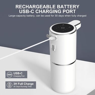 Автоматичний дозатор рідкого мила, індикатор живлення, електричний дозатор мила 380 мл з датчиком, 4-ступінчастий регульований об'