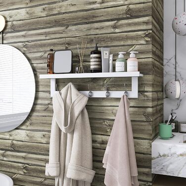 Вішалка для одягу SMIBUY з полицею настінна, вішалка для одягу 74 см для вхідної зони на стіну, бамбукова підвісна полиця з 5 подв