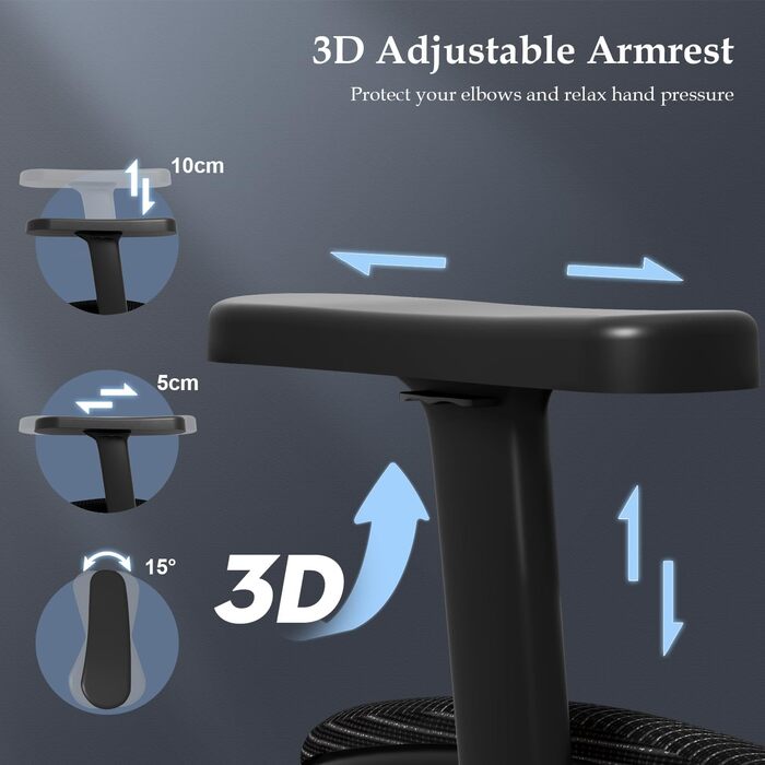 Ергономічний офісний стілець Devoko з ультрам'якими 3D-підлокітниками, регульованою поперековою опорою, стілець для письмового сто