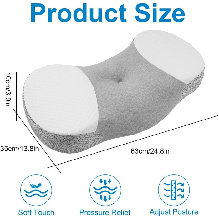 Подушка Ainiv з піни з ефектом пам&39яті, ергономічна подушка, подушка для голови для сну на боці, спині та животі, покращує якість сну, сірий колір