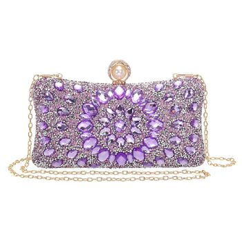 Вечірня сумочка для жінок, блискуче кришталеве клатч з ланцюжком на плече для весілля, вечірки, вихідних, світло-ліловий