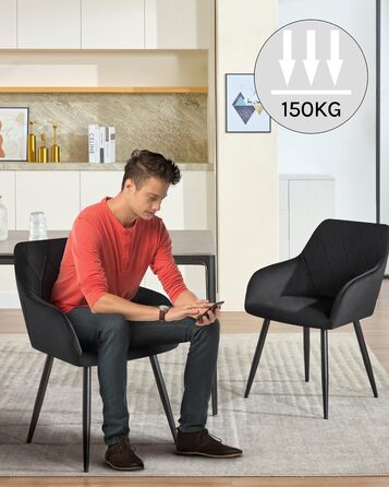 Комплект із 2 обідніх стільців з підлокітниками та спинками, для їдальні, вітальні, кухні, м&39які кухонні стільці з оксамитовим покриттям, металеві ніжки, чорний, комплект із 2 шт.