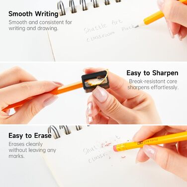 Олівці Shuttle Art HB, 180 попередньо заточених жовтих олівців з гумкою, графітові олівці в упаковці оптом, набір олівців для дітей та дорослих для письма, малювання та ескізів, 180 олівців HB