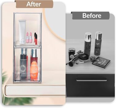 Штабелюваний органайзер для косметики та зберігання, прозорі акрилові шухляди для косметики з ручками для туалетного столика, під стільницею, кухонних шаф, комори, організації дому та зберігання, 2 шт.