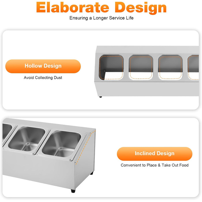 Контейнерів для інгредієнтів з сітки, контейнери для інгредієнтів з нержавіючої сталі, контейнери для гарнірів, барні контейнери, для ресторанів, магазинів хот-потів, магазинів молочного чаю, фруктових магазинів, 2 л x 6, 104 x 22,5 x 22 см, 6