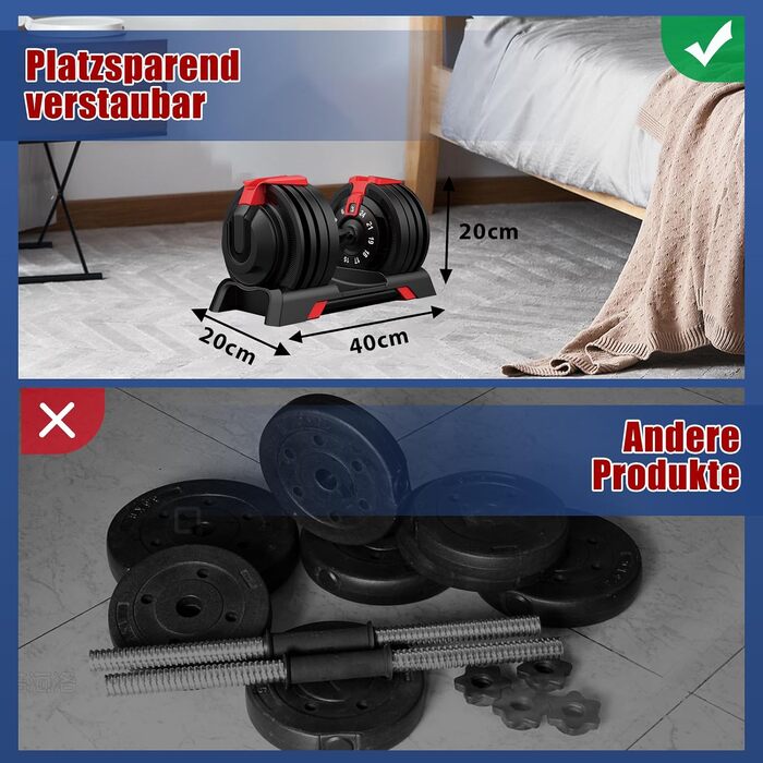 Набір регульованих гантелей DH FitLife 18/24 кг, 12 рівнів навантаження, багатофункціональний комплект 12-в-1 (2 шт.)
