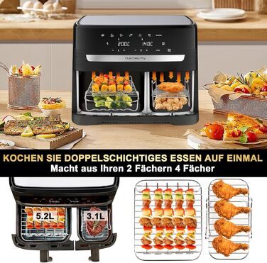 Аксесуари для фритюрниці YINGRACE для Tefal EY9018 5.2/3.1 л, Cecotec Cecofry DuoSize 9 л, два розміри подвійних ящиків, 6 шт. із силіконовою формою, решітка для приготування, папір для випічки для фритюрниці