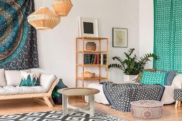 Круглий бавовняний пуф/табурет -1- ø 50 см з наповнювачем Подушка на підлогу/Подушка на сидіння/Східний стиль Вишитий пуф/Підніжжя/Табурет як східний декор