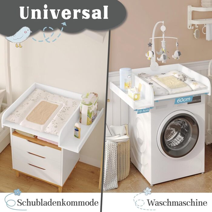 Насадка для пеленального столика WOLTU для пральної та сушильної машин, з бічною полицею та ременем безпеки, біла, 80 x 16,5 x 70 см