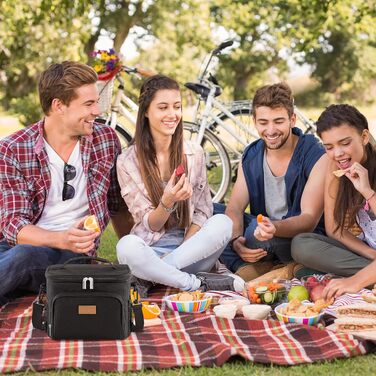 Ізольована сумка-холодильник Lifewit, багаторазова сумка для обіду, портативна герметична коробка-холодильник, сумка-тоут з регульованим плечовим ременем для дорослих для роботи/пікніка, чорна, 15 л 24 банки чорного кольору L