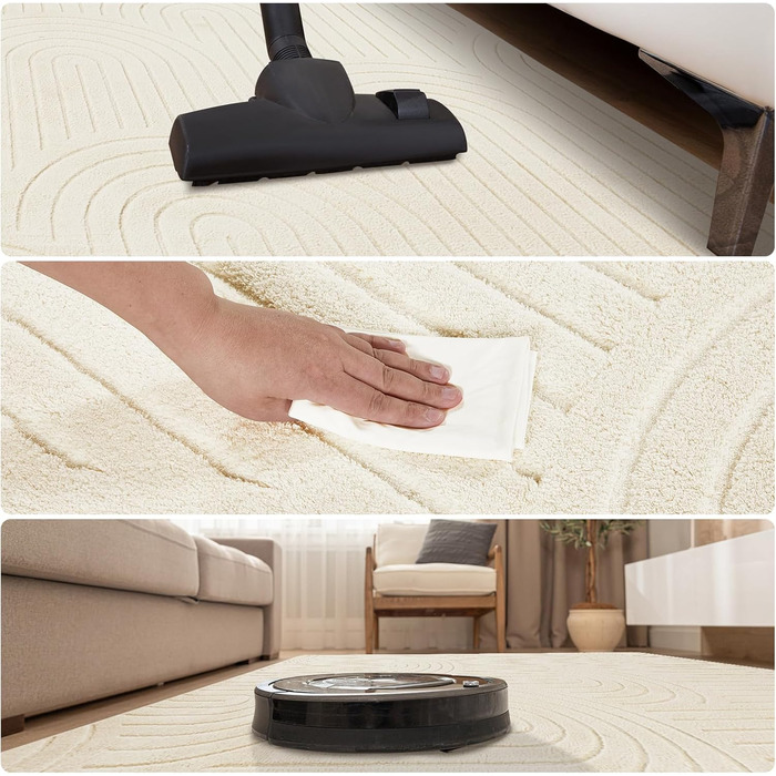 Килим для вітальні, килим з коротким ворсом для вітальні, спальні, дитячої кімнати з ефектом високого та низького ворсу, 3D-ефект, висока щільність ворсу та приємна м&39якість, сучасний арочний дизайн, 80x150 см, бежевий, прямокутний 80 x 150 см