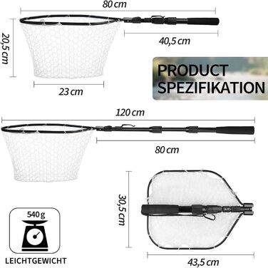 Телескопічний рибальський підсак, гумований рибальський сітка, складний підсак, сітка для ставка, сітка для коропа, рибальська сітка, гумова сітка для прісноводного/солоного риболовлі, рибальські аксесуари 120 см