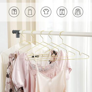 Металеві вішалки для одягу SONGMICS, 20 шт. , стильні хромовані, стійкі до іржі, компактні, довжина 42 см, золоті CRI044G01