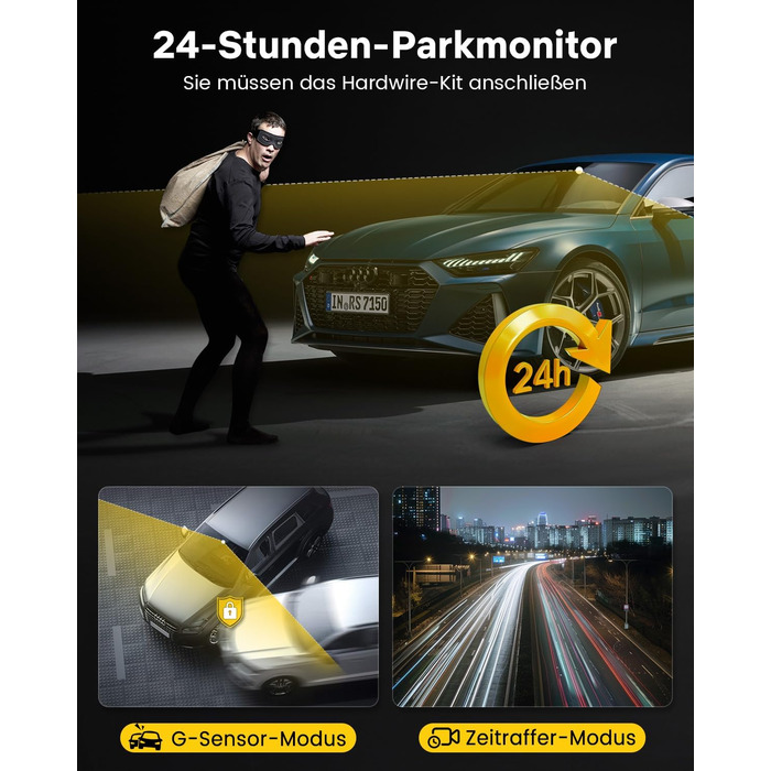 Автомобільний відеореєстратор GKU передній задній, 4K/2.5K з сенсорним екраном 3.18 дюйма, GPS 5G Wi-Fi, подвійна автомобільна кам