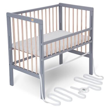 Дитяче ліжечко FabiMax Baby Bed Spring Bed, сертифіковане TV 2022, масив бука сірого/натурального кольору, вкл. комфортний матрац (без бортика)