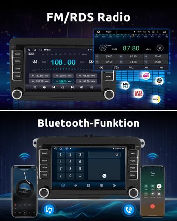 Автомобільне радіо ESSGOO Android 15 464G з бездротовим Android CarPlay для VW Golf MK5 MK6 Polo Caddy Passat Seat RCD330, 2 Din Bluetooth-радіо з 7-дюймовим сенсорним екраном FM RDS GPS WiFi навігація