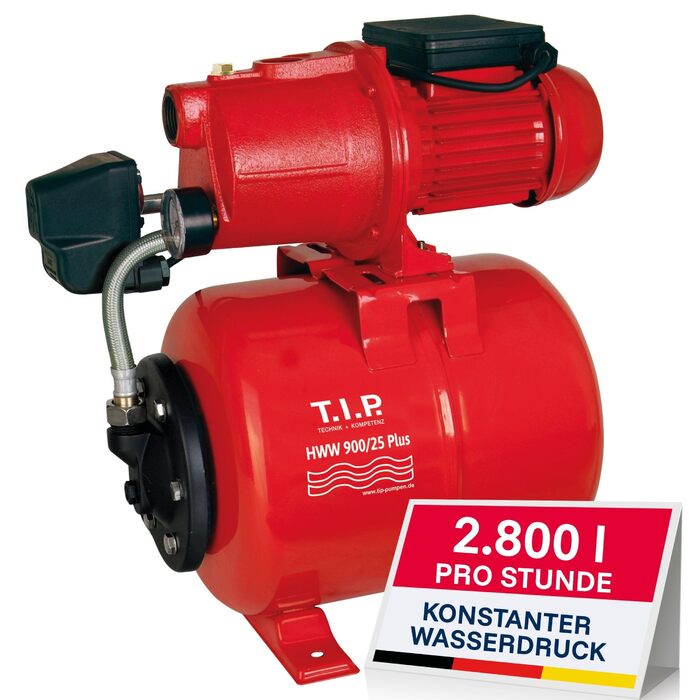 Насосна станція T.I.P. Hauswasserwerk Guss 2800 л/год, продуктивність 42 м, висота напору 600 Вт, 18 л гідроакумулятор. Міцний та тихий насос для поливу та підвищення тиску води, HWW 900/25, 31300