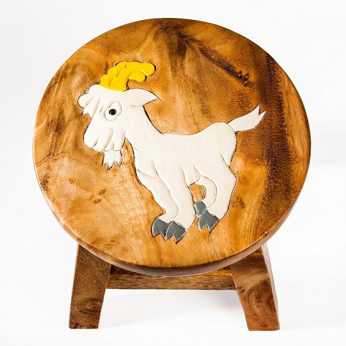 Дитячий стілець, табурет, дитячий стілець з масиву дерева з мотивом тварини кози, висота сидіння 25 см для нашої дитячої групи сид