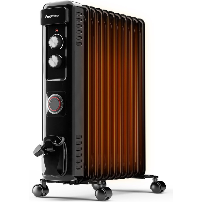 Міні-масляний радіатор Pro Breeze 2500W з 11 ребрами, електричний радіатор, 24-годинний таймер, енергозберігаючий масляний радіато