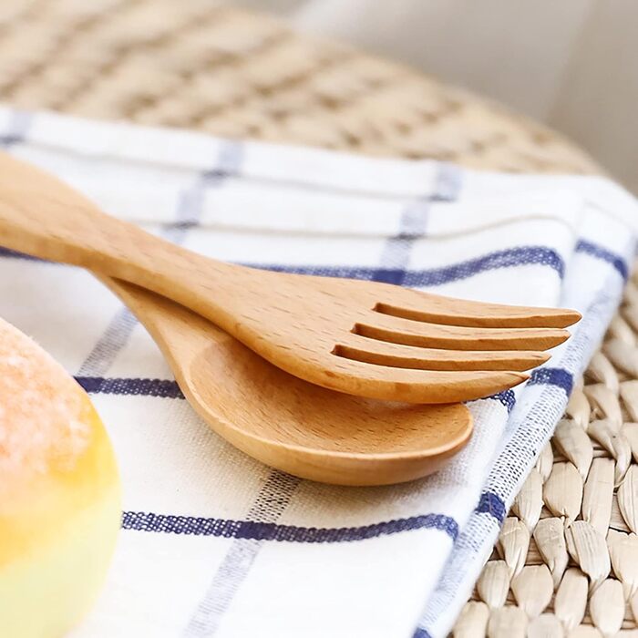 Багаторазових дерев&39яних ложок (21 см), виделка та ложка 2-в-1 з довгою ручкою, легкий комбінований посуд для подорожей, дерев&39яні дорожні столові прибори для походів та туризму, 10