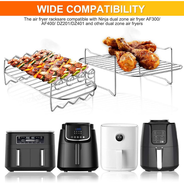 Аксесуар для фритюрниці для подвійної аерофритюрниці Ninja Foodi AF500uk Flexdrawer 10.4 л - 2 шт. и Стійка для фритюрниці з 5 шашликами, решітка для приготування їжі з нержавіючої сталі 304