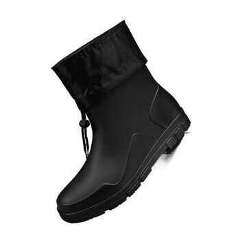 Чоловічі гумові чоботи, закриті, водонепроникні, середньої висоти, нековзні, зі шнурком, садові та робочі черевики, чорні, розмір EU 39