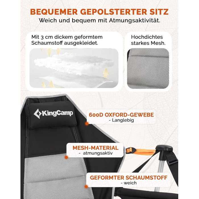 Легке крісло-гойдалка для кемпінгу KingCamp, складне крісло-гойдалка для кемпінгу з 3 регульованими спинками, розкладне вуличне крісло-гойдалка з тримачем для напоїв, підвісне крісло-гойдалка для використання в приміщенні, вітальня, сад, патіо, чорне з пі