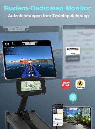 Домашній гребний тренажер Neezee, водний гребний тренажер з професійним Bluetooth-монітором та тримачем для планшета, максимальна вантажопідйомність 150 кг, вертикальне зберігання, транспортні колеса для легкого переміщення, новий монітор