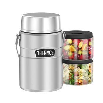 Термос STAINLESS KING для їжі сріблястий 1,2 л нержавіюча сталь, абсолютно герметичний, зберігає їжу гарячою до 12 годин та холодною до 24 годин, з 2 універсальними вкладишами, без BPA. Нержавіюча сталь, 1,2 л