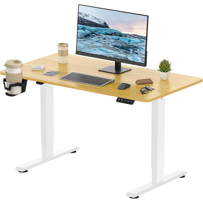 ПОВНИЙ СТІЛЬНИК Стіл з регульованою висотою 110x60 см Електричний стіл стоячи Стіл з регульованою висотою стоячи Стіл сидячи та стоячи з функцією пам&39яті (клен) Білийклен 110 x 60 см