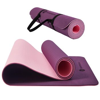 Нековзний килимок для йоги, килимок для вправ з ремінцем для перенесення, спортивний килимок для тренажерного залу, для дому, подорожей, 183x61 см, фіолетовий/рожевий