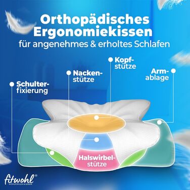 Ортопедична подушка - Подушка з піни з ефектом пам&39яті - Подушка для підтримки шиї - Ергономічна подушка для шиї - Від болю в шиї - Подушка для сну на боці, біла