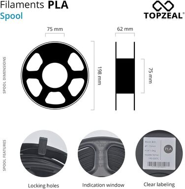 Нитка для 3D-принтера TOPZEAL, прозора PLA, 1,75 мм, 1 кг, точність розмірів нитки для 3D-принтера /- 0,02 мм для 3D-принтера та 3D-ручки