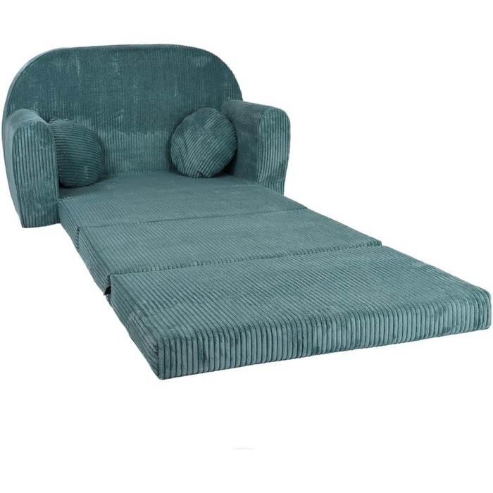 Дитячий диван, Складаний, М&39який - Ігровий диван з розкладкою 96x57x48 см - Дитячий диван з функцією сну - М&39який розкладний диван, сертифікований Oeko-TEX, вкл. 2 подушки, Бірюзовий