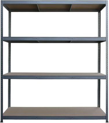 Стелаж для зберігання Metalkas R250 XXL з 4 полицями з МДФ, 180x160x60 см, вантажопідйомність полиць 250 кг, полиці з регулюванням висоти, надміцний стелаж, стелаж для підвалу, стелаж для майстерні, оцинкований, виготовлений з металу, сріблясто-оцинковани