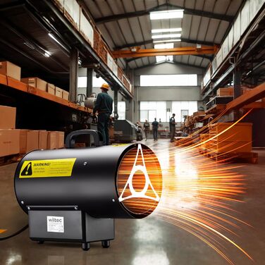 Газовий обігрівач Wiltec потужністю 15 кВт, газовий обігрівач з двигуном потужністю 30 Вт, сталевий генератор гарячого повітря, будівельний обігрівач на зрідженому газі, газовий обігрівач з п&39єзорозпалом