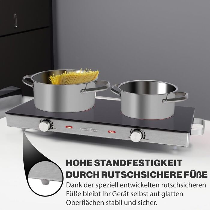 Інфрачервона подвійна конфорка ProfiCook Енергозберігаюча плита з двома варильними поверхнями Варильна поверхня зі стійкого до подряпин склокераміки Варильна плита для всіх типів каструль Подвійна конфорка 2800 Вт ПК-ДКП 1211