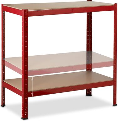 Полиця для зберігання Relaxdays High-Tech 150x70x30 см, 4 полиці, сталь, червоний Вантажопідйомність 700 кг, полиця для підвалу, гаража, вставна збірка