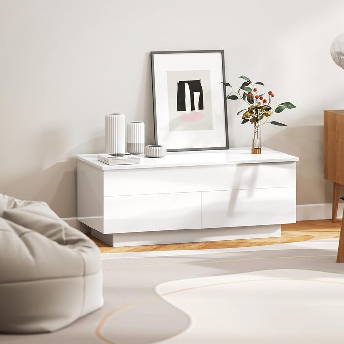 Журнальний столик HOMCOM з регульованою висотою, стіл для вітальні з підйомною стільницею, 2 шухлядами та прихованим місцем для зберігання, журнальний столик-диван для вітальні, білий глянець