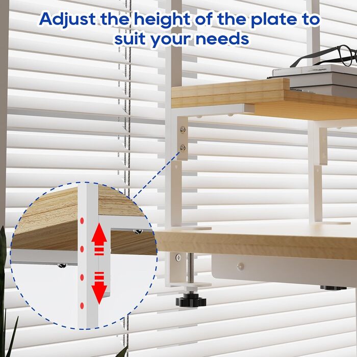 Високоякісна промислова настільна полиця для труб 40 см із 2 ярусами, міцний органайзер для подовження столу, сучасна настільна полиця (біла) з дерева