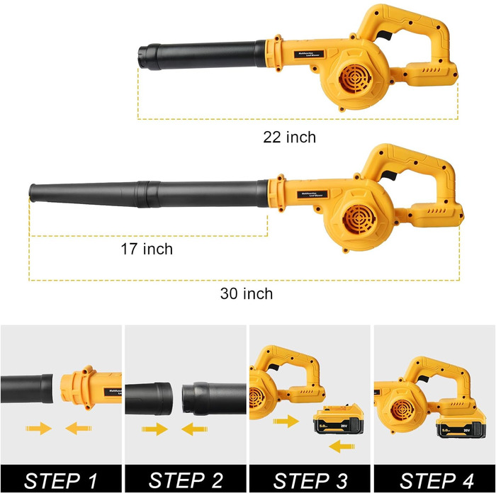 Акумуляторна повітродувка/повітродувка для листя Powarobor для акумуляторів Dewalt 18 В, компактна повітродувка для догляду за газоном, видування листя, прибирання патіо та гаража (лише пристрій, без акумулятора та зарядного пристрою)