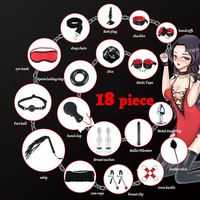 Набір для звязування Екстремальний секс БДСМ Набір для сексу в звязку Наручники Секс із завязаними очима Батіг Затискачі для сосків Кляп 17 предметів Еротичні SM Секс-іграшки для пар Любителі екстремального сексу Початківці Чорний Червоний
