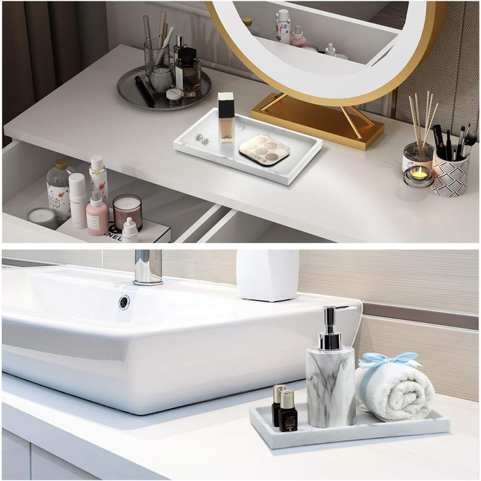 Підставка для ювелірних виробів Emibele Harz, підставка для ювелірних виробів для ванної кімнати, кухні, комода, місце для зберігання косметики, гелю для душу, серветок, парфумів, мила, рушників, шампуню, рослинного декору, середня - білий гравій, 25,5 x 